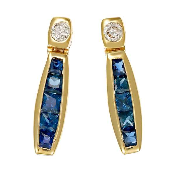Steckhänger, 18K, Gelbgold, Brillanten, Saphire