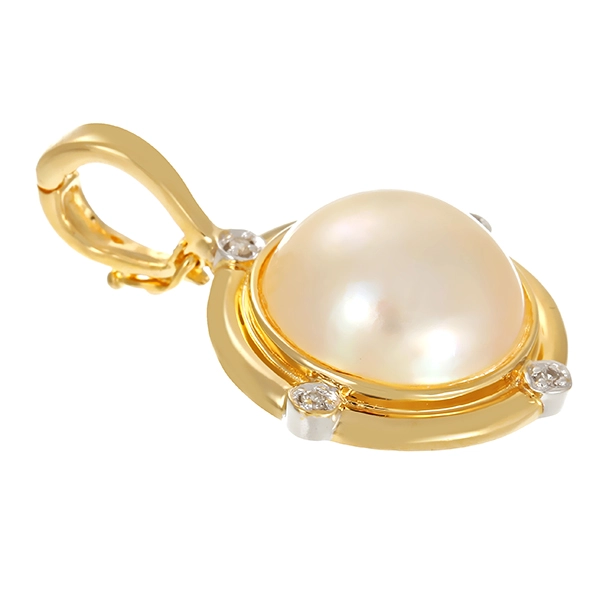 Anhänger, 14K, Gelbgold, Mabe-Perle, Diamanten