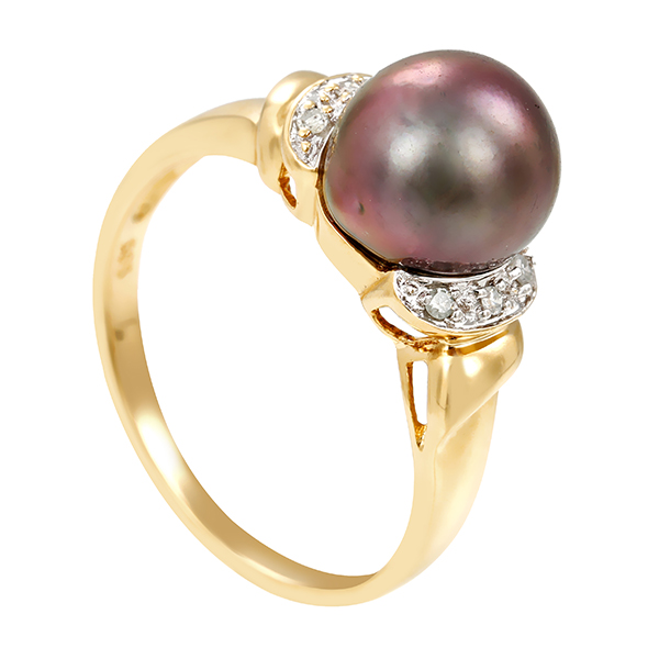 Ring, 14K, Gelb-/Weißgold, Perle, Diamanten