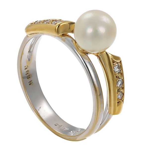 Ring, 14K, Gelb-/Weißgold, Perle, Brillanten, U52
