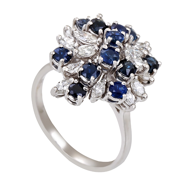 Ring, 14K, Weißgold, Saphire, Diamanten