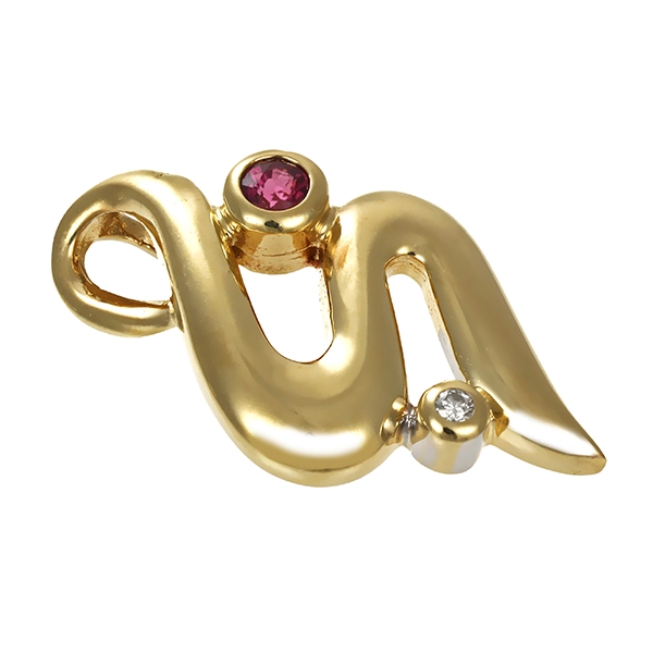 Anhänger, 14K, Gelbgold, Brillant, Rubin