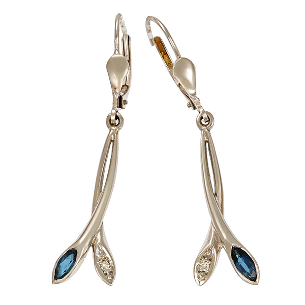 Ohrhänger, 14K, Weißgold, Saphir, Diamant