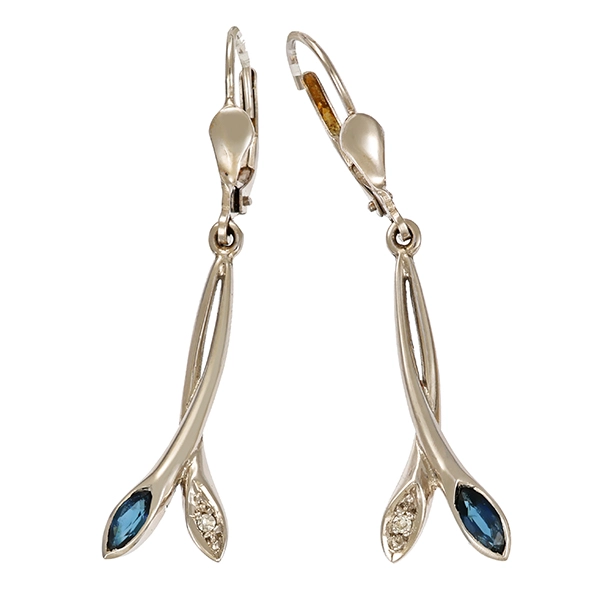 Ohrhänger, 14K, Weißgold, Saphir, Diamant