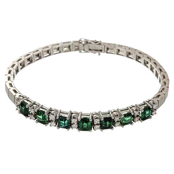 Armband, 18K, Weißgold, Turmaline, Brillanten