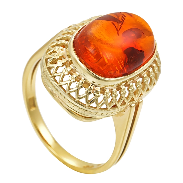 Ring, 14K, Gelbgold, Bernstein