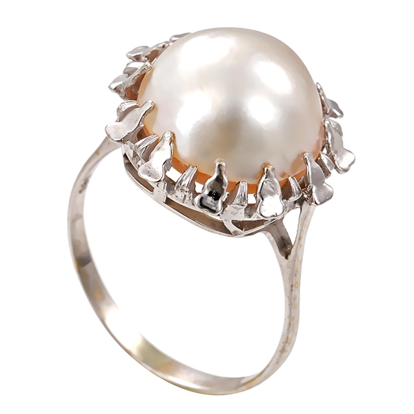 Ring, 14K, Weißgold, Perle