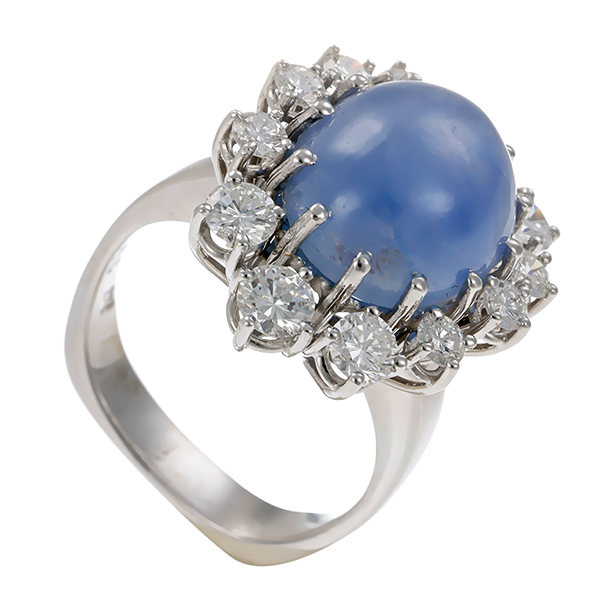 Ring, 18K, Weißgold, Sternsaphir, Brillanten