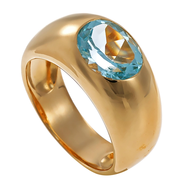 Ring, 14K, Gelbgold, Topas blau