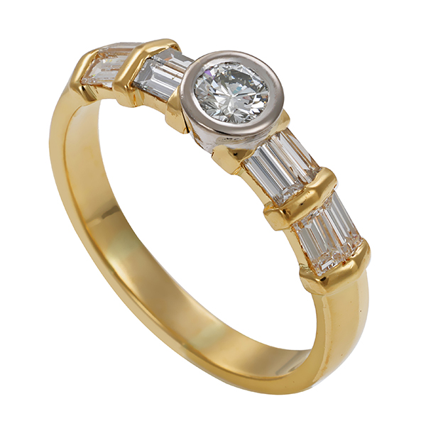 Diamantring, 18K, Gelb-/Weißgold, Diamanten, Brillant