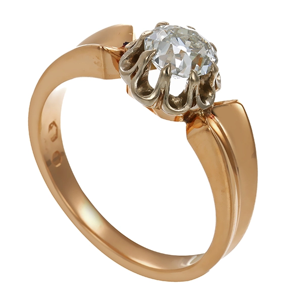 Diamantring, 14K, Gelb-/Weißgold, Altschliff 1,00ct