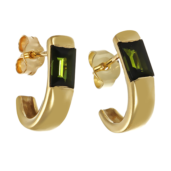 Steckcreolen, 14K, Gelbgold, Turmalin
