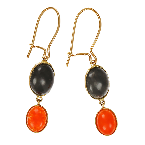 Ohrhänger, 14K, Gelbgold, Onyx, Karneol