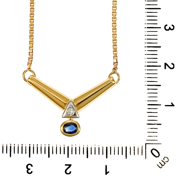 Collier, 14K, Weiß-/Gelbgold, Saphir, Brillant