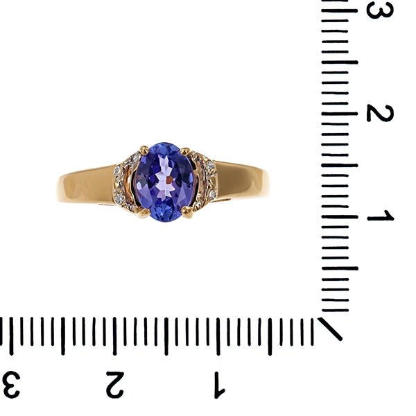 Ring, 9K, Gelbgold, Diamant, Tansanit