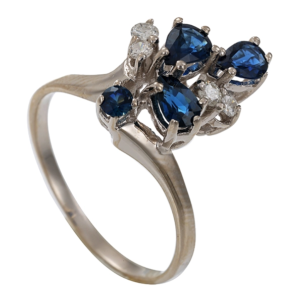 Ring, 18K, Weißgold, Saphir, Brillanten