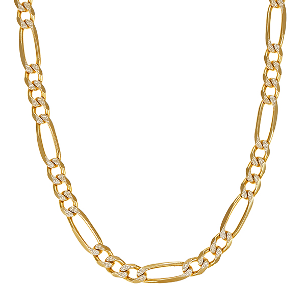 Kette, 14K, Gelb-/Weißgold, Figaro-, diamantiert