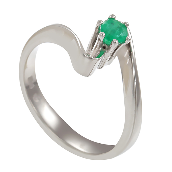 Ring, 14K, Weißgold, 1 Smaragd