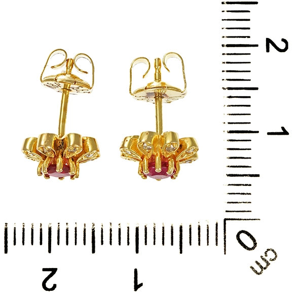 Ohrstecker, 14K, Gelbgold, Rubine, Diamanten
