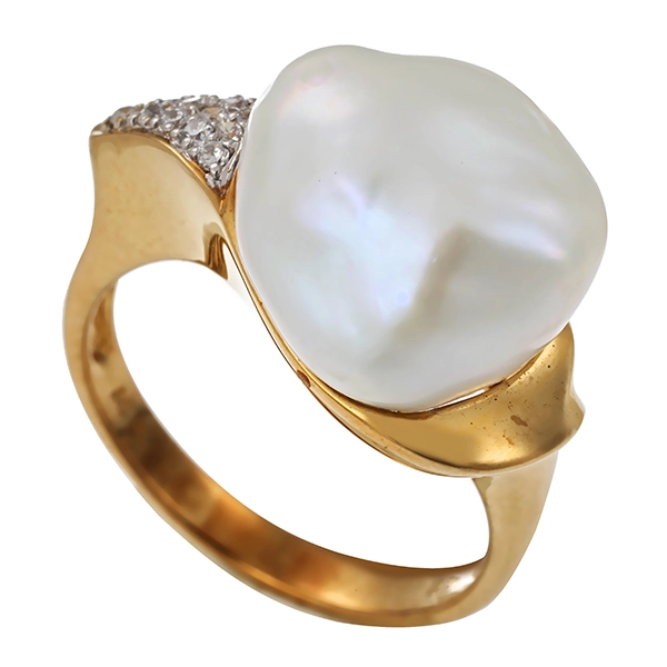 Ring, 8K, Gelb-/Weißgold, Zirkonia, Perle