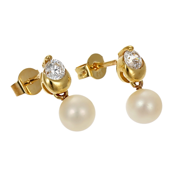 Steckhänger, 8K, Gelbgold, Perlen, Zirkonia