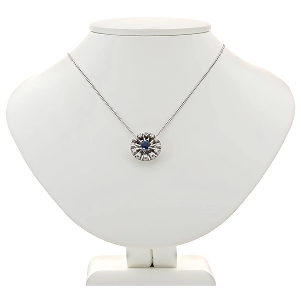 Collier, 14K, Weißgold, Saphir, Brillanten