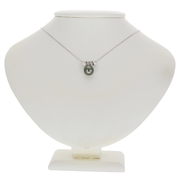 Collier, 18K, Weißgold, Zuchtperle, Brillant, Edelsteine