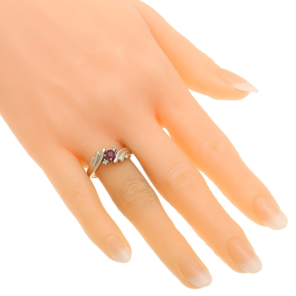 Ring, 14K, Weißgold, Rubin, Diamanten