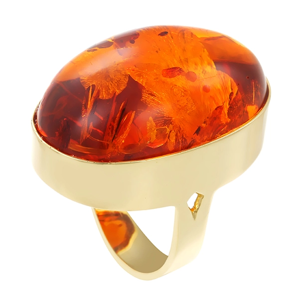 Ring, 14K, Gelbgold, Bernstein