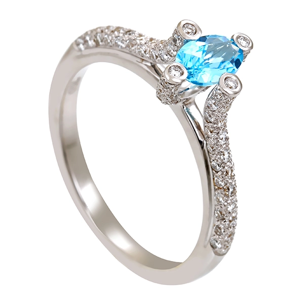 Ring, 18k, Weißgold, Topas, Brillanten