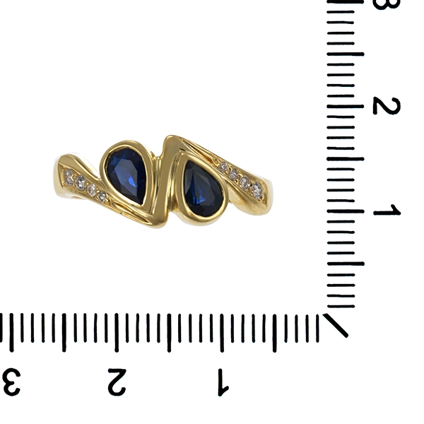 Ring, 14K, Gelbgold, Brillant, Saphir