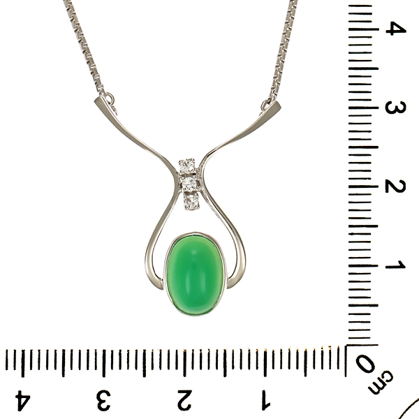 Collier, 8K, Weißgold, Jade, Zirkonia