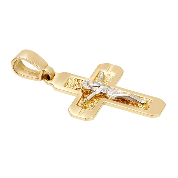 Anhänger, 14K, Gelb-/Weißgold, Kruzifix, Kreuz