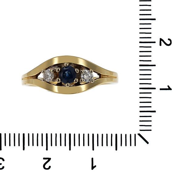 Ring, 14K, Gelb-/Weißgold, Saphir, Brillanten