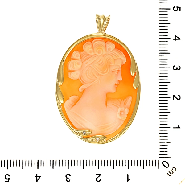 Anhänger broschiert, 8K, Gelbgold, Gemme, Diamanten