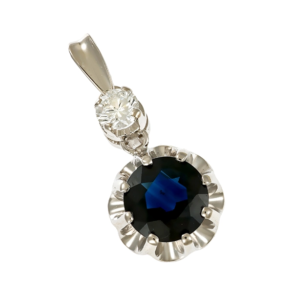 Anhänger, 18K, Weißgold, Saphir, Brillant