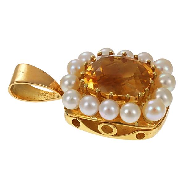 Anhänger, 18K, Gelbgold, Citrin, Perlen