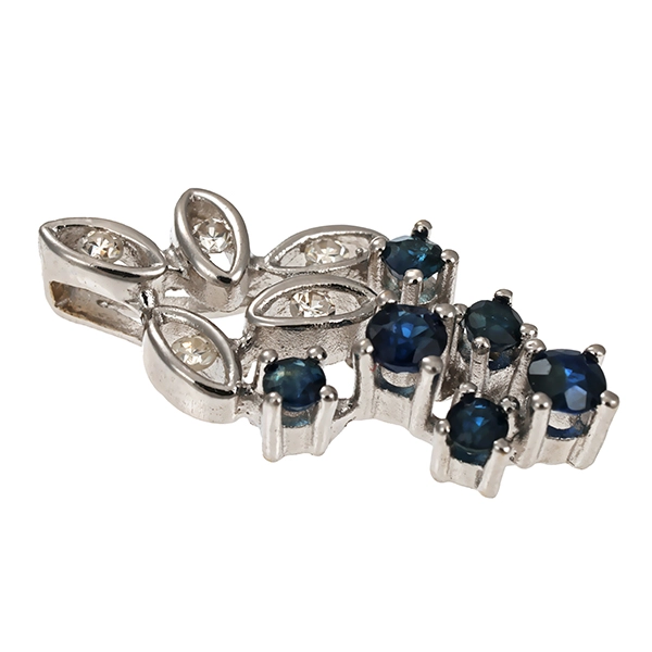 Anhänger, 14K, Weißgold, Saphir, Diamant