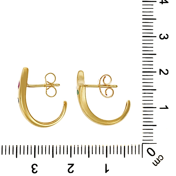 Steckcreolen, 14K, Gelbgold, Saphir, Rubin, Smaragd