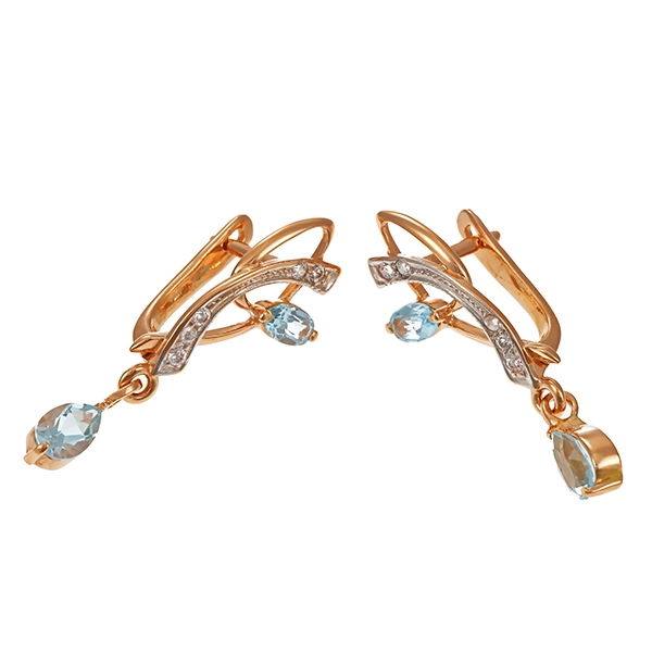 Ohrhänger, 14K, Weiß-/Rotgold, Zirkonia, Topas blau