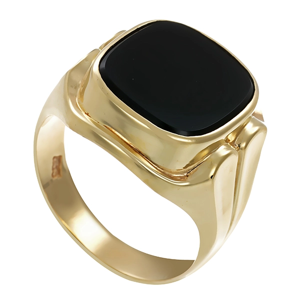 Herrenring, 14K, Gelbgold, Onyx