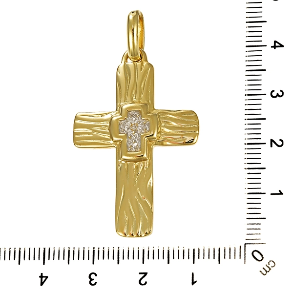 Anhänger, 14K, Gelb-/Weißgold, Diamant, Kreuz