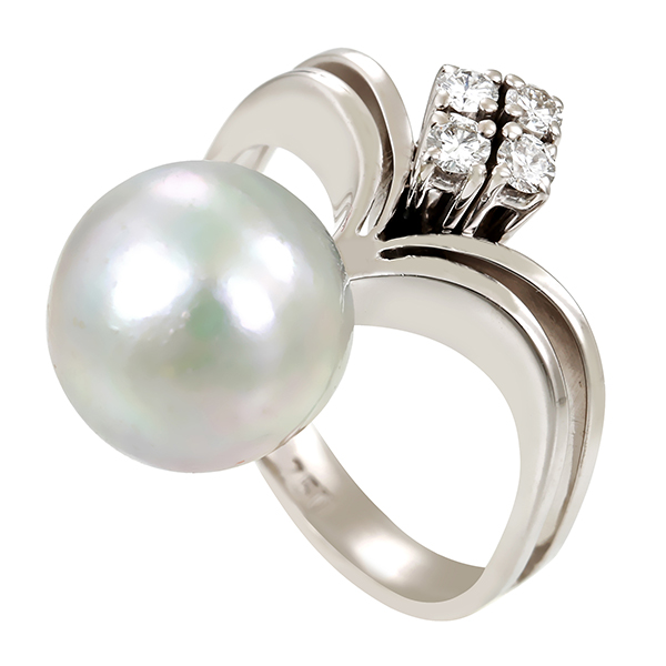 Ring, 18K, Weißgold, Perle, Brillanten