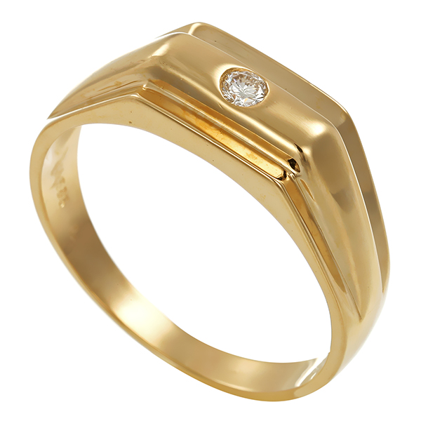 Herrenring, 14K, Gelbgold, Brillant