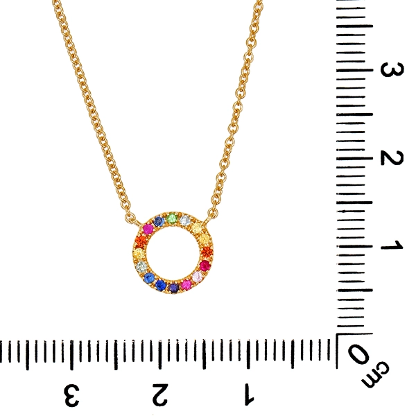 Collier, 14K, Gelbgold, Iolith, Tsavolith, Saphir, Rubin