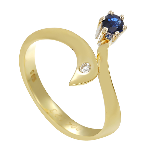 Ring, 14K, Gelb-/Weißgold, Brillant, Saphir