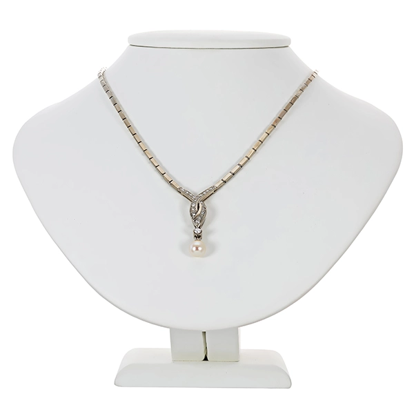 Collier, 14K, Weißgold, Diamant, Perle