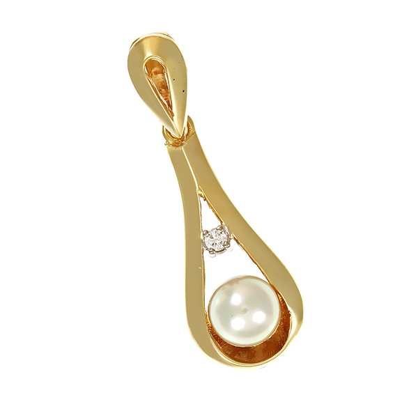 Anhänger, 14K, Gelbgold, Perle, Brillant