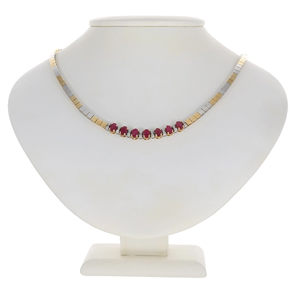 Collier, 14K, Gebl-/Weißgold, Rubin, Brillant