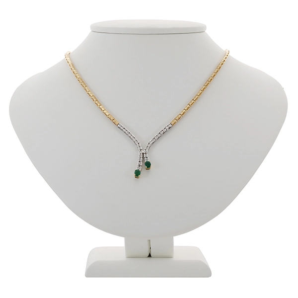 Collier, 14K, Gelb-/Weißgold, Smaragd, Brillant